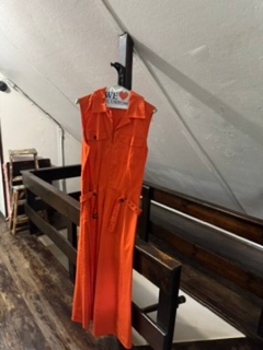 Vibrant Orange Belted Utility Sleeveless Maxi Shirt Dress | Size L (14)